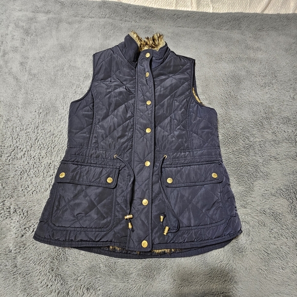Adrienne Vittadini Navy Blue Quilted Puffed Fur Lined Vest Size Medium - Picture 8 of 16